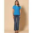 thumbnail image 4 of DARING DIVA V Neck Dots Printed Short Sleeve Blouse Top XL Sky Blue, 4 of 6