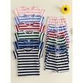 thumbnail image 3 of BemeyourBBs Toddler Baby Boy Girl Baby Summer Clothes Infant Baby Boy Girl 2 Piece Outfit Adorable Striped Short Sleeve T Shirt Tops with Shorts Set Homewear Loungwear, 3 of 9
