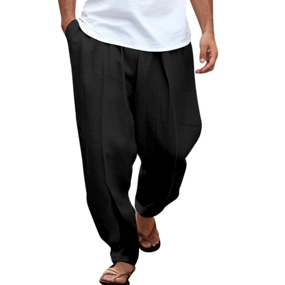 Vividxx Pants For Men Men's Solid Casual Pocket Front Pocket Fold Wide Leg Pants Elastic Waist Belt Loose Pants Solid Color Fashion