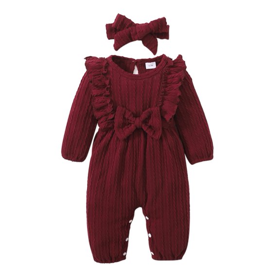GYRATEDREAM Infant Newborn Boys Girls Clothes Set Baby Romper Ribbed Knit Long Sleeve Button Solid Bodysuit Jumpsuit Headband