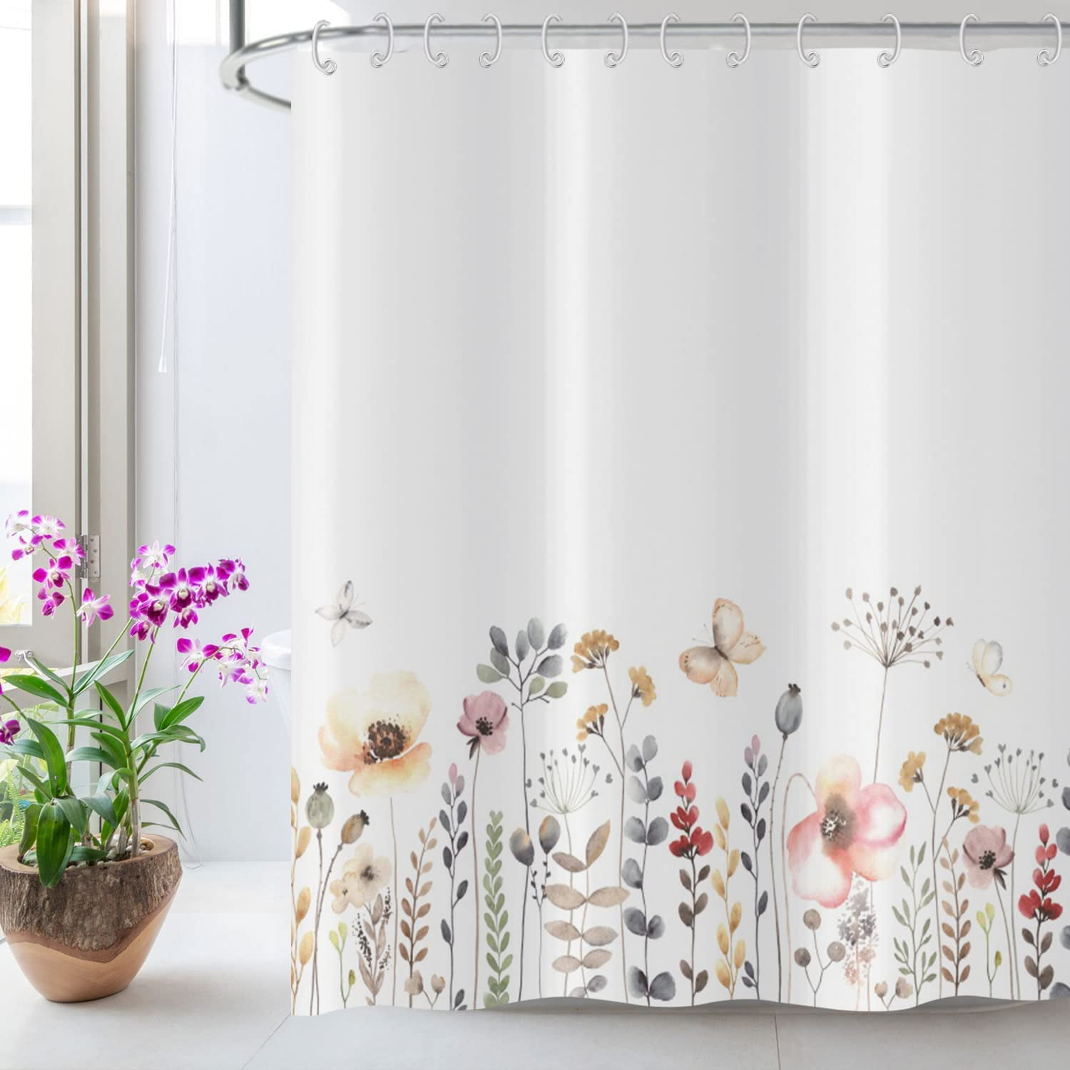 Colorful Flower Shower Curtain Watercolor Floral Shower Curtains