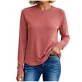 thumbnail image 2 of Kcavykas Womens Tops Waffle Knit Women's Blouses Crew Neck Raglan Long Sleeve Loose Casual Top for Daily, 2 of 8