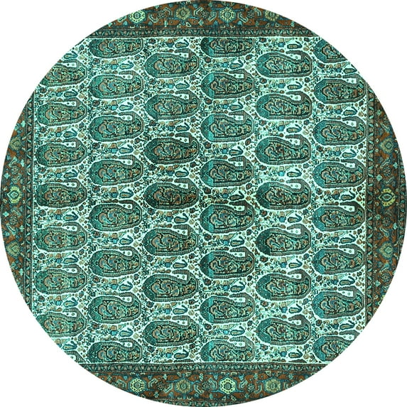 Ahgly Company Indoor Round Persian Turquoise Blue Traditional Area Rugs, 7' Round