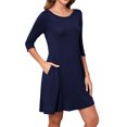 thumbnail image 3 of Asklazy Women's Round Casual Dress Neck 3/4 Sleeves A-line Tshirt Dress with Pocket,US Size,M,Navy blue, 3 of 9