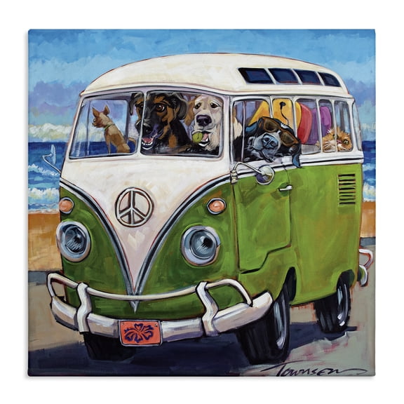 Stupell Industries Coastal Dogs Driving Retro Van Canvas Art, 17 x 17, by CR Townsend