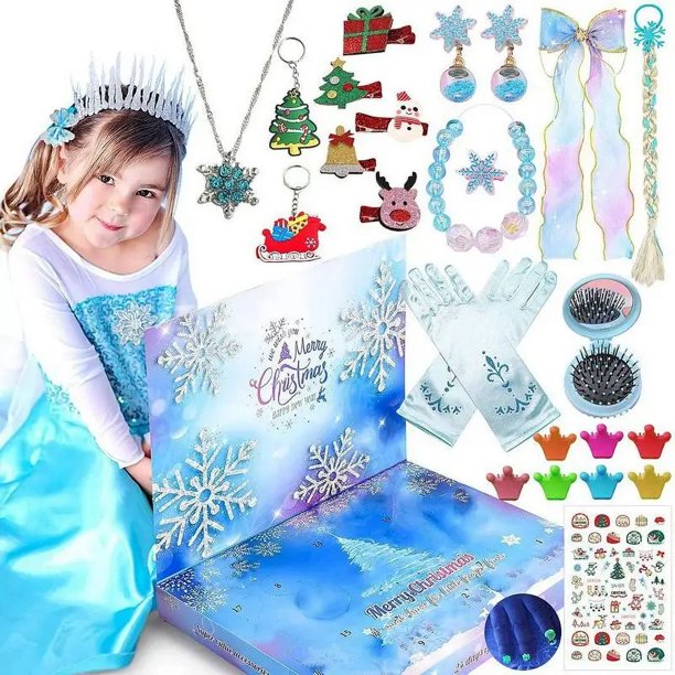 Calendario de Adviento de Navidad de Frozen Elsa de Disney, caja de regalo para niñas y niños, calendario de cuenta atrás de 24 días de hielo y nieve, regalos de navidad
