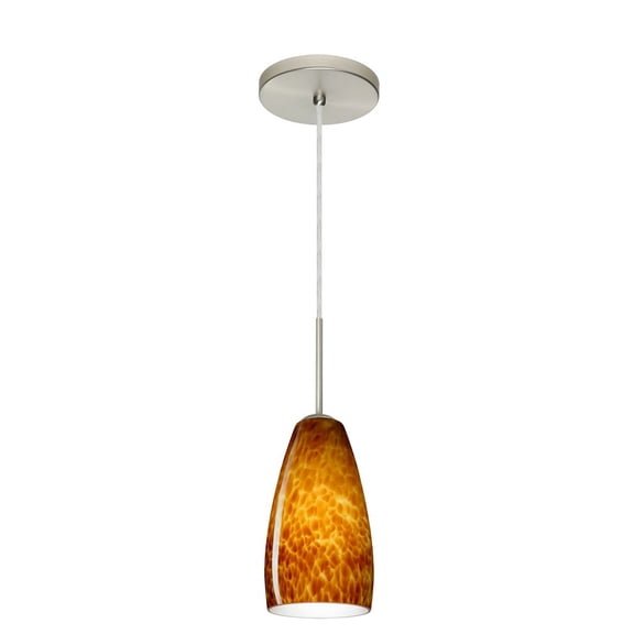 1BT-150918-SN-Besa Lighting-Chrissy-One Light Cord Pendant with Flat Canopy-4.25 Inches Wide by 8 Inches High-Satin Nickel Finish-Amber Cloud Glass