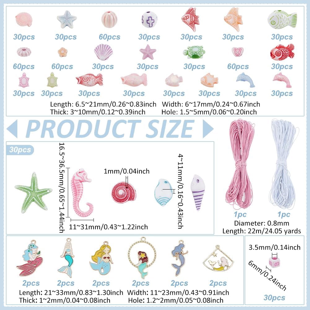 PH 900pcs 25 Styles Ocean Jewelry Making Kit Starfish Seashell Beads Turtle Fish Beads Beads Charms Heart Round Flower Spacer Beads for DIY Jewelry Making Bracelet Earring Necklace colorful