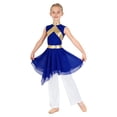 thumbnail image 2 of Haitryli Kids Girls Lyrical Praise Dance Dress Sleeveless Metallic Asymmetrical Overlay Tunic Worship Church Robe and Pants Set Blue White 10, 2 of 6