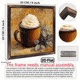 thumbnail image 3 of 2D Flat, 1pc Vintage Coffee Cup Wall Art - Rustic Farmhouse Kitchen Decor with Whipped Cream Floral Accents, Wood Framed Sign - 8x8in Horizontal Coffee Bean Design for Living, 3 of 9