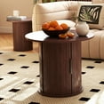 thumbnail image 2 of Set of 2 Nesting Coffee Table Round Wood Side End Table Set Nightstand for Small Spaces Farmhouse with Hidden Storage,Sliding Door Living Room,Bedroom(Dark Brown), 2 of 15