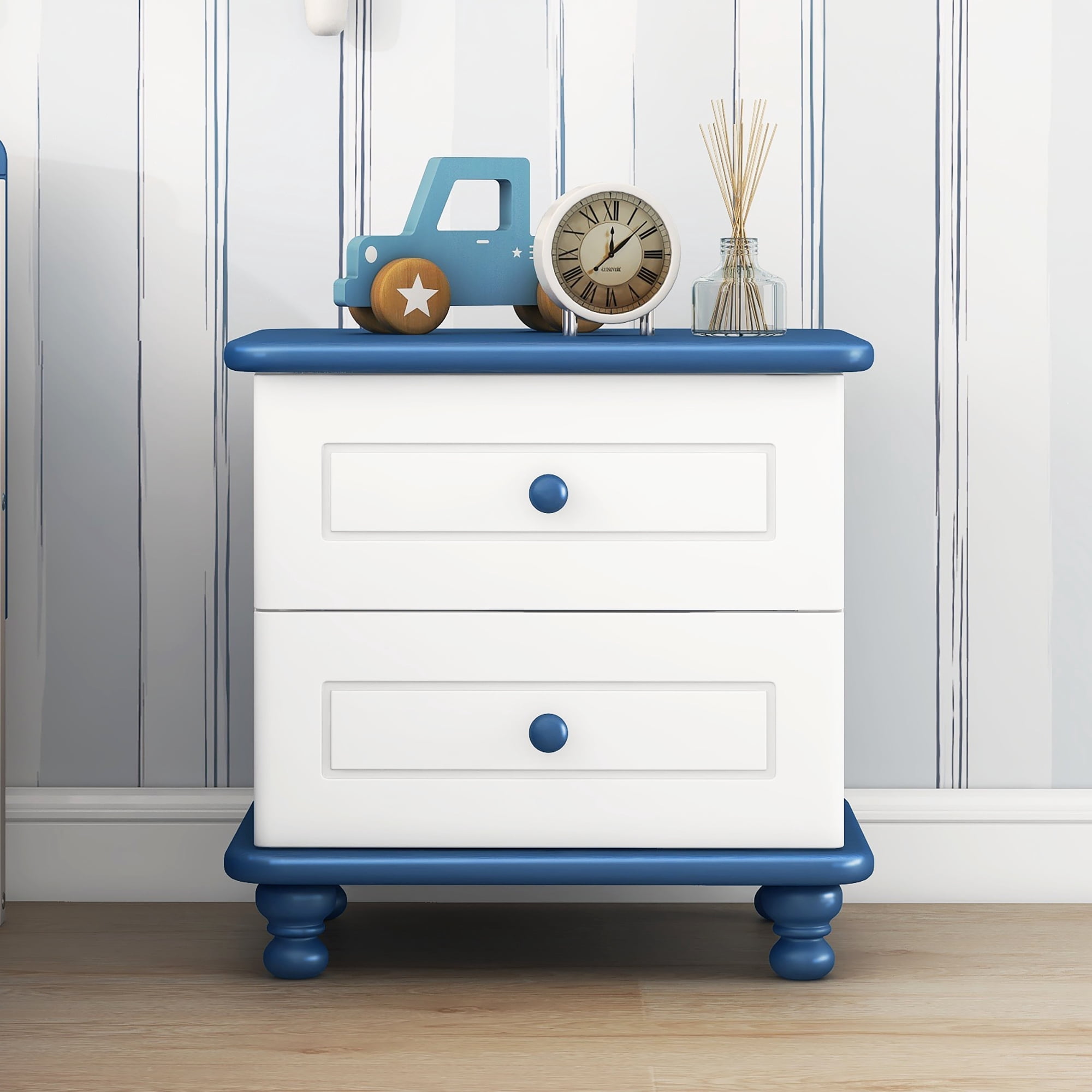CoSoTower Wooden Nightstand with Two Drawers for Kids, End Table for ...