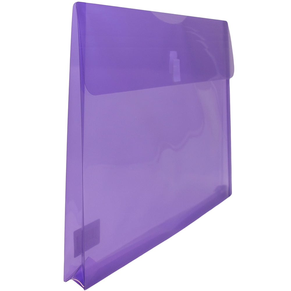 JAM Paper Plastic Hook and Loop Envelopes, 9.75 x 13, Purple, 1in Expansion, 12 per Pack