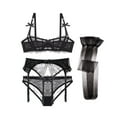 thumbnail image 1 of Women's Lace Embroidery Bra Underwire Balconette Bra Set 4 piece, 1 of 5