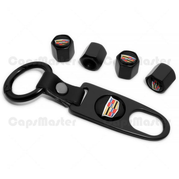 Car Wheels Tire Valve Dust Stem Air Cap Cover   Keychain With New Cadillac Logo