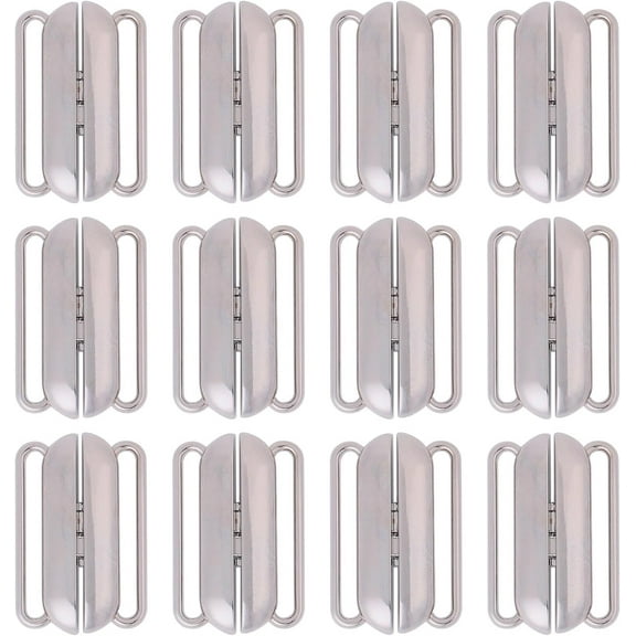 12 pcs Metal Bra Strap Hooks Lingerie Snap Closure Clasp Adjustment Slider for Sewing Bikini Halter Swimsuit Tops Lingerie Platinum Long Elliptic 1.18x 0.79x 0.16inch