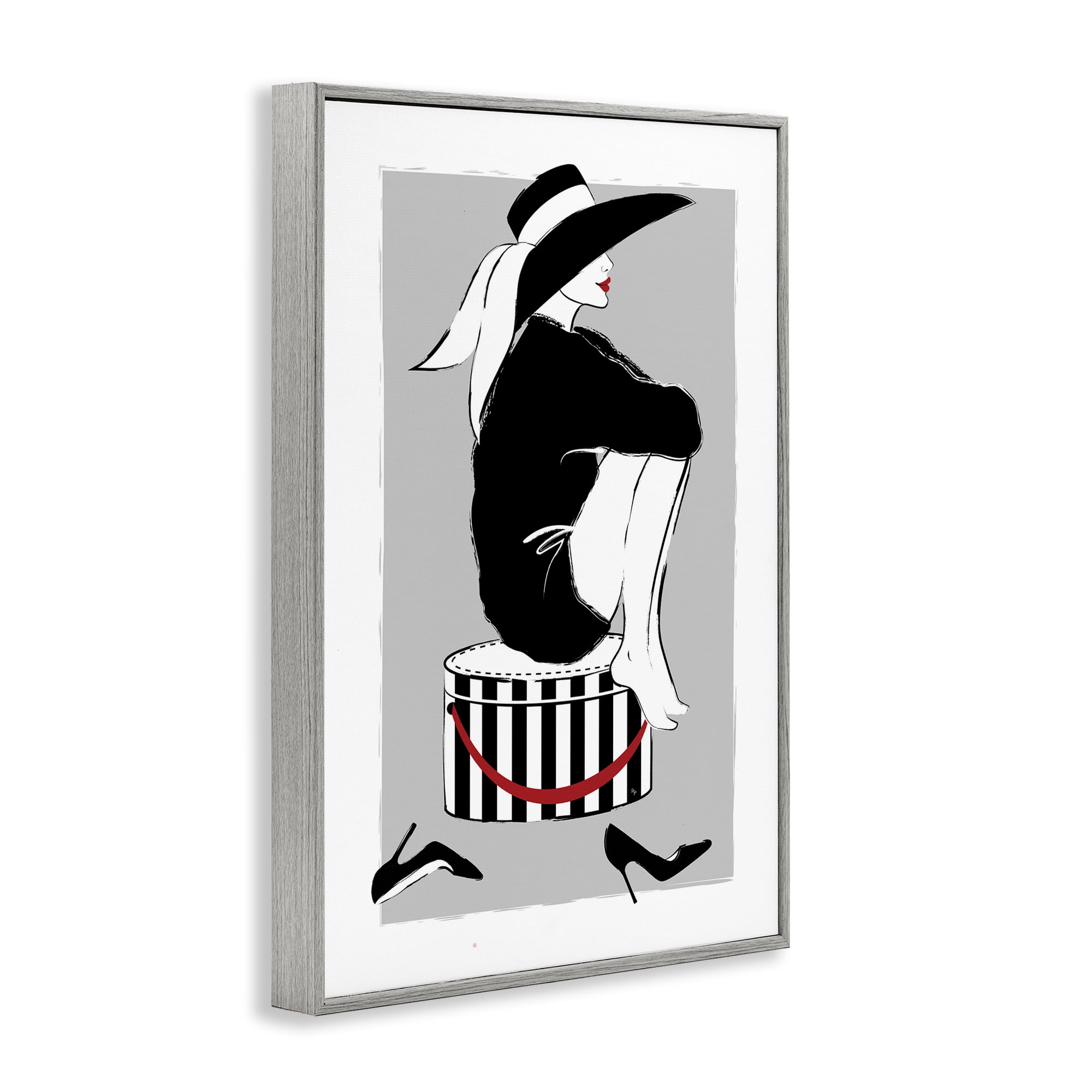 Stupell Industries Sitting On Hat Box Novelty Painting Gray Framed Art Print Wall Art, 12 x 18