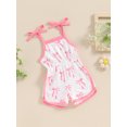 thumbnail image 6 of Aojekbee Little Girl Overalls Bow Print Neck Tie-Up Spaghetti Strap Shorts Jumpsuit Toddler Sleeveless Romper for Summer, 6 of 10