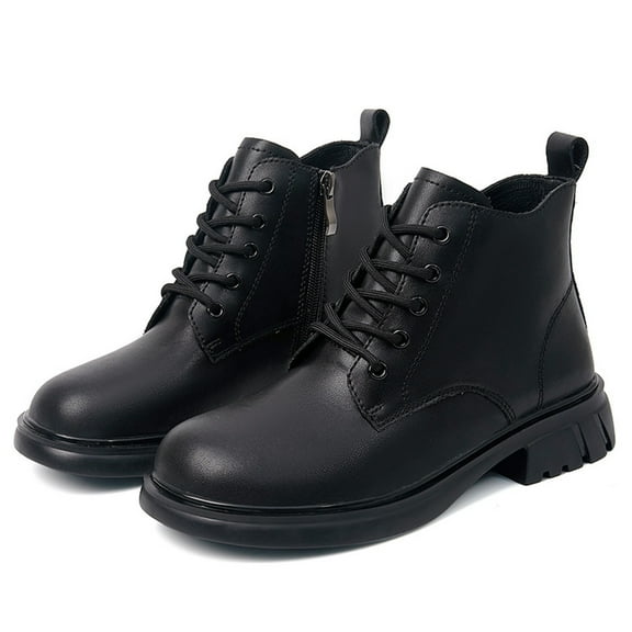 Lovskoo 2024 Women's Ankle Combat Boots Round Toe Platform Slip On Fall Heeled Short Boots Shoes Black