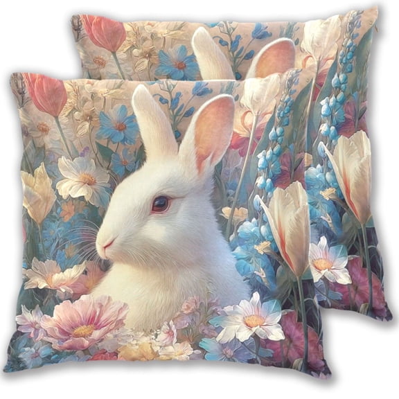 Iauyy Spring Couch Pillowcases 16x16 (Set of 2) Cotton fleece Pillow Covers for Bed Sofa Living Room, Easter Garden