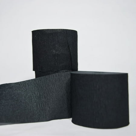 Black Streamer - Quasimoon Black Crepe Paper Streamer Party Decorations (195FT Total, 3 Pack) by PaperLanternStore