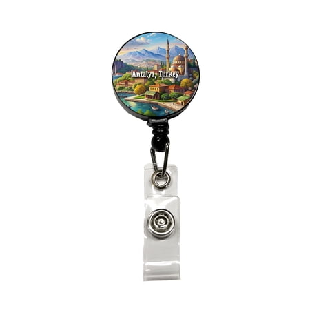 Antalya, Turkey Travel City Country Stamp Retractable Reel ID Badge Key Card Name Tag Holder with Clip