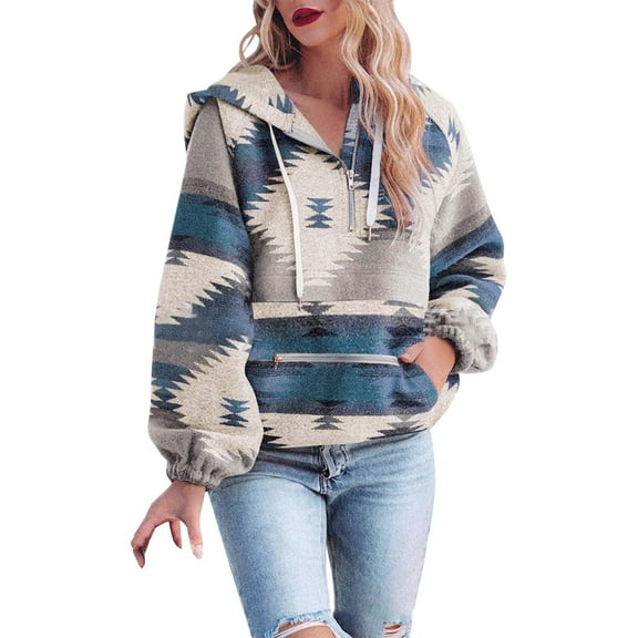 Luwomo Womens' Leisure Hoodies Pullover Button Color Block Drawstring Long Sleeve Hooded Sweatshirt with Pockets Relaxed Fit Blouses Blue,L