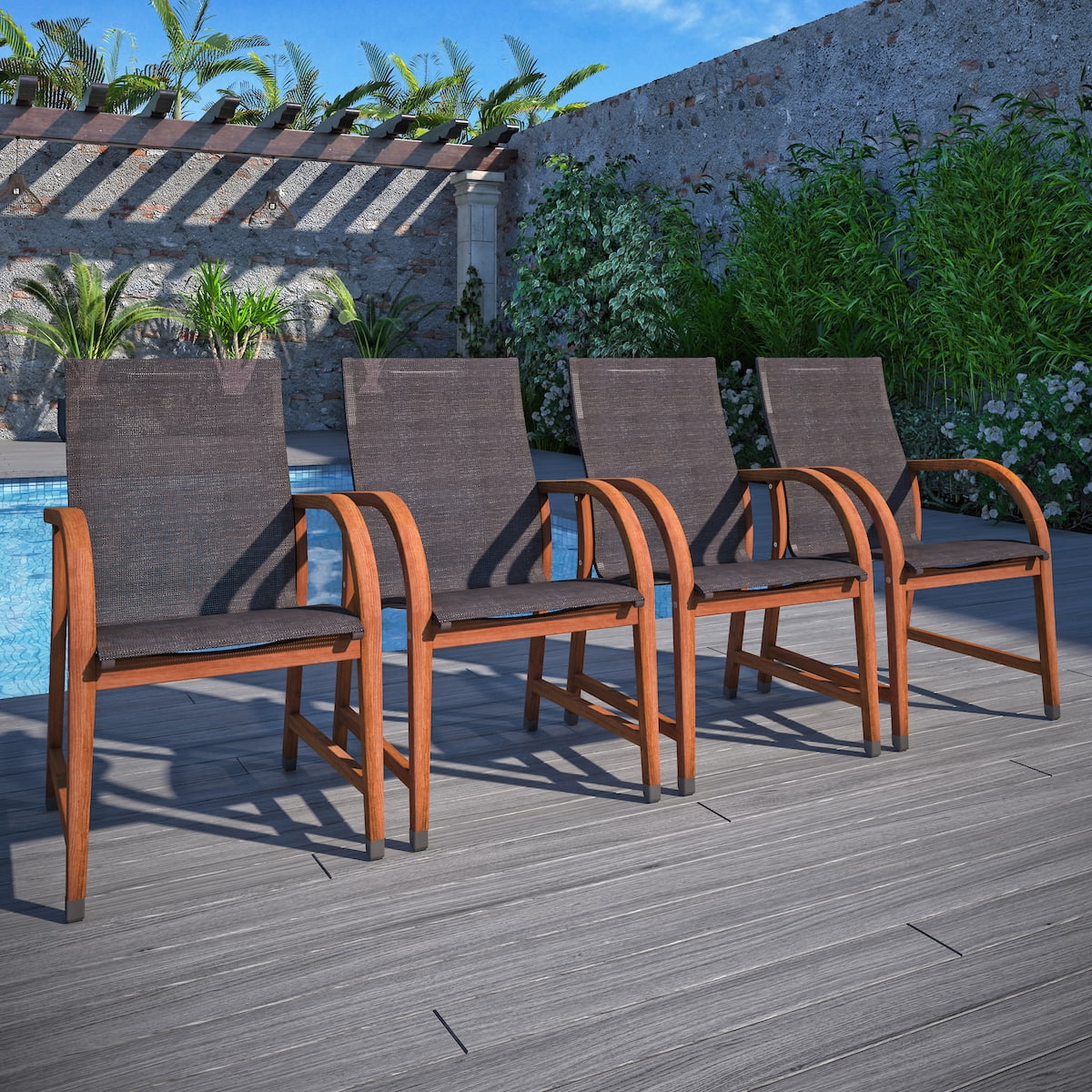 Amazonia Bahamas 7-Piece Rectangular Patio Dining Set, Eucalyptus Wood, Ideal for Outdoors and Indoors, Brown