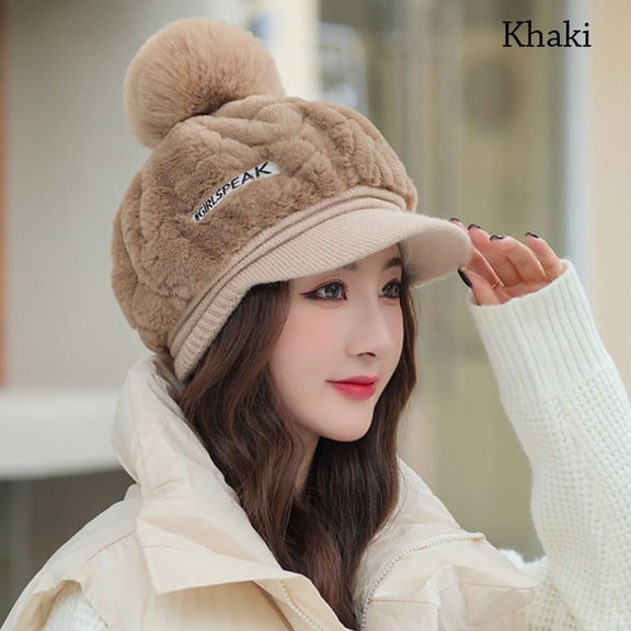 Women Girl Winter Thick Head Warmer Plush Hat Peaked Cap Visors Cap Duck Tongue Cap KHAKI