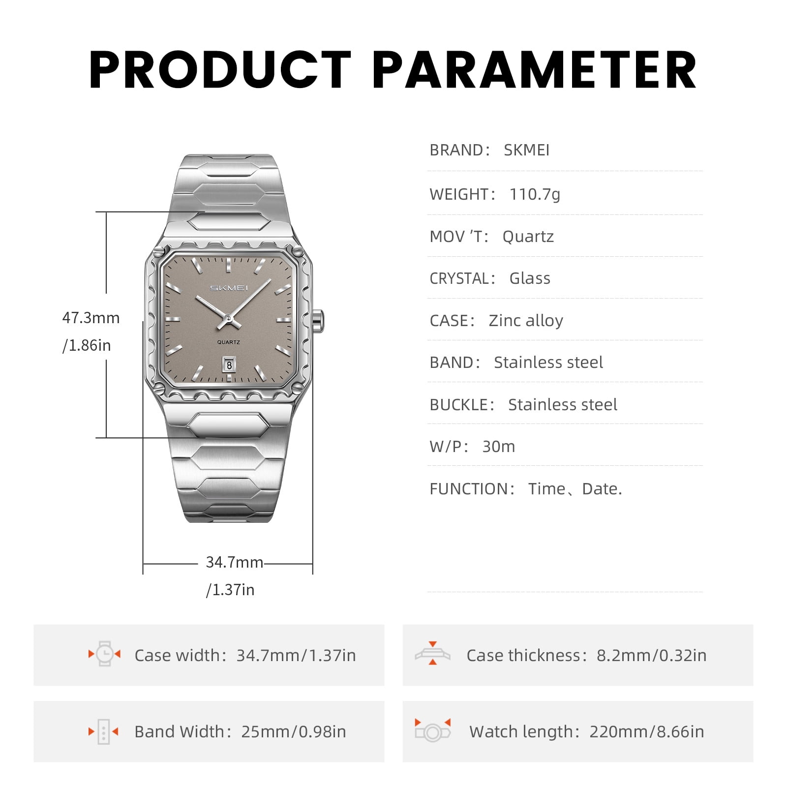SKMEI Watches for Men Fashion Business Mens Watch Analog Quartz Big Face Luxury Classic Stainless Steel Waterproof Luminous Wristwatch
