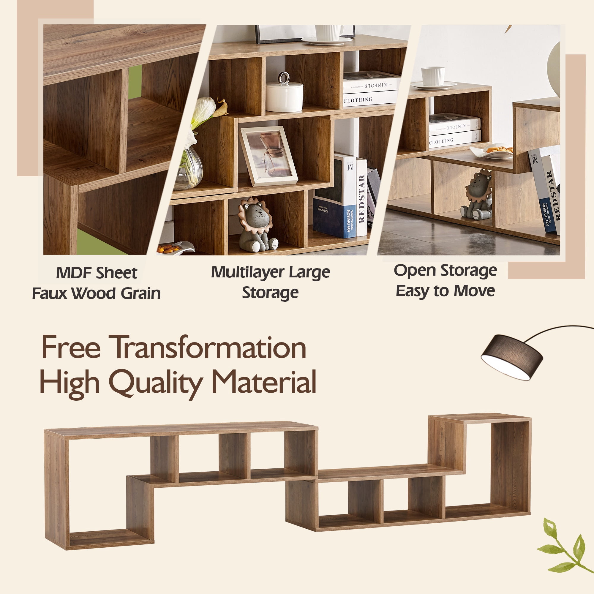 PAPROOS TV Stand for 65 Inch TV, Modular L Shaped TV Stand, Adjustable Entertainment Center with 6 Open Shelves, Wood Grain Media Console for Living Room Bedroom, Wood