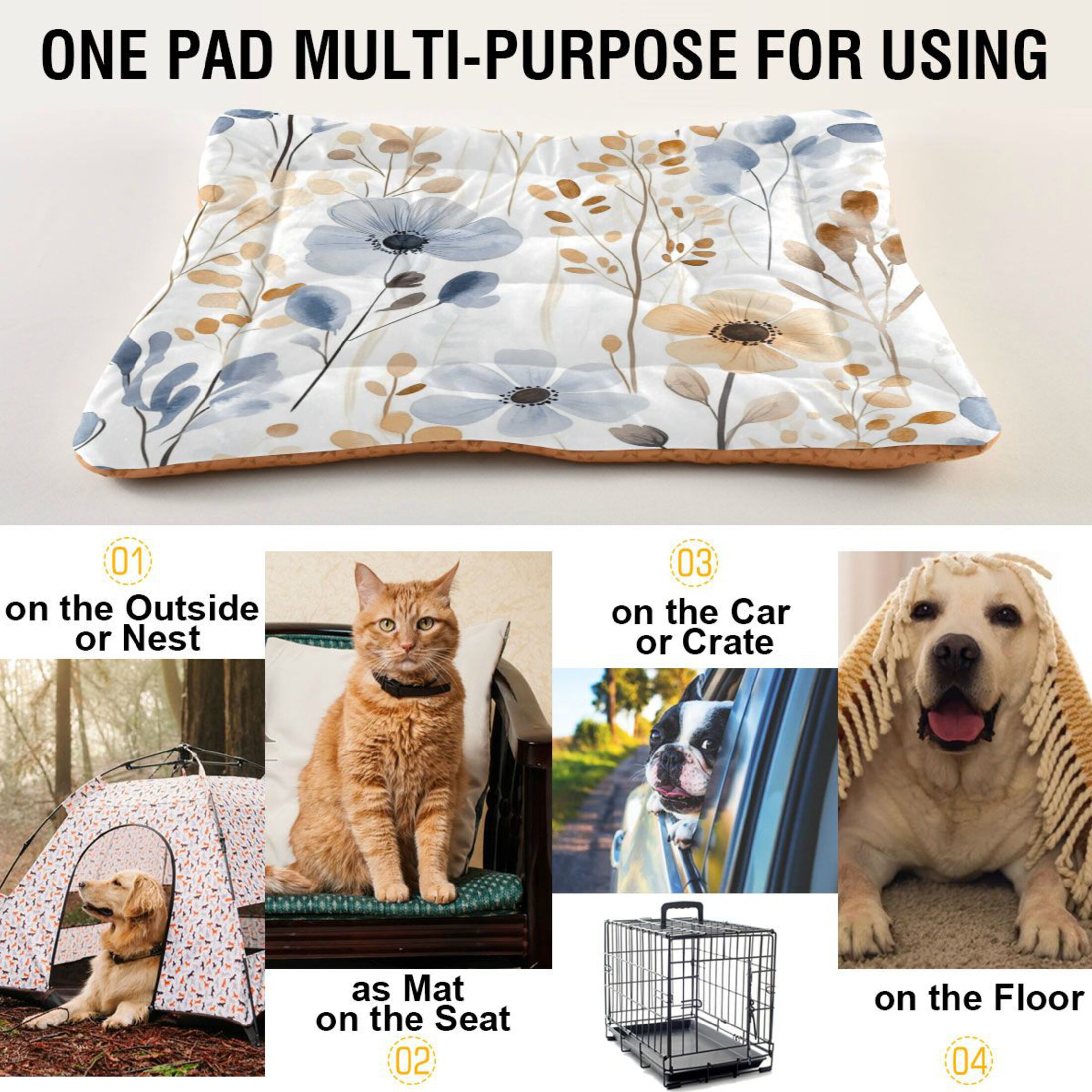Qxltty Watercolor Wildflowers Ped Pad Wear-resistant and Hard to Bite Through Sleeping Pad for Small Medium Large Dogs Winter Pet Bed 36×24in