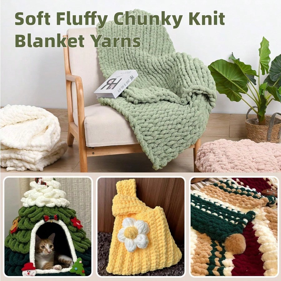 Chunky Yarn for Hand Knitting 8 Packs Chunky Chenille Yarn for Crocheting Bulky Thick Fluffy Yarns for Knitting er Bulky Blanket Yarns for Handcrafts 2045g 72oz 245 Yards (224m)
