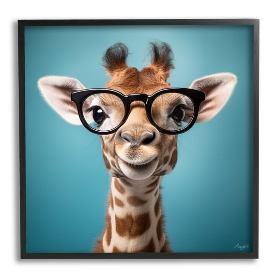 Stupell Industries Giraffe with Glasses Animals & Insects Painting Black Framed Art Print Wall Art, 12 x 12