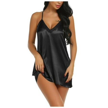 

Zeagoo Women Nightgown Satin V Neck Lace Chemises Lingerie Sexy Sleepwear Mini Slip Dress Nightwear