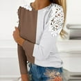 thumbnail image 2 of ATOYSOY Women's Loose Cold Shoulder Tops Fashion Crew Neck Sweatshirts Outwear Color Block Pullover Casual Shirts Lace Crochet Long Sleeve Tees Fall Winter Brown M, 2 of 5