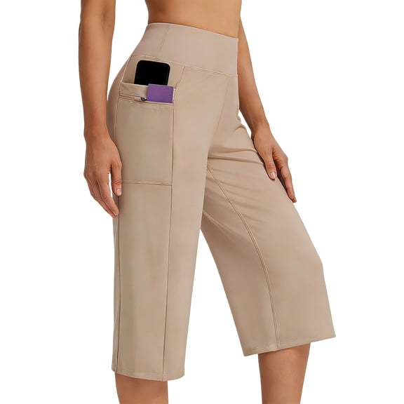 Enjoytime Women Capri Pants Solid Color High Waist Straight Leg Capris Summer Casual Workout Yoga Plus Size Pants