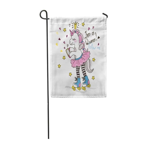 SIDONKU Skate Cute Roller Skater Unicorn Phone Doodle Graphic for Girl Garden Flag Decorative Flag House Banner 28x40 inch