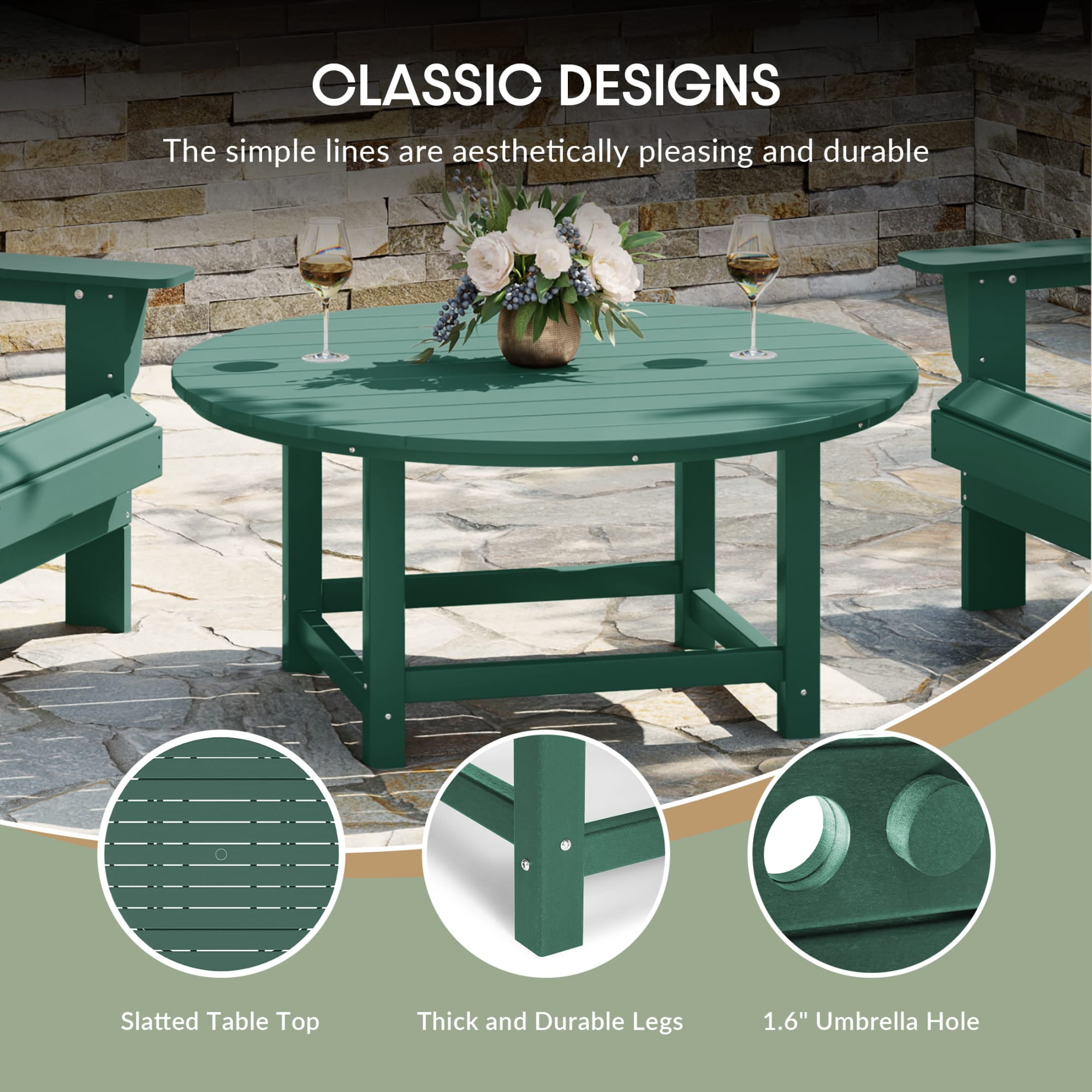WestinTrends Malibu Low Outdoor HDPE Round Patio Coffee Table, Dark Green