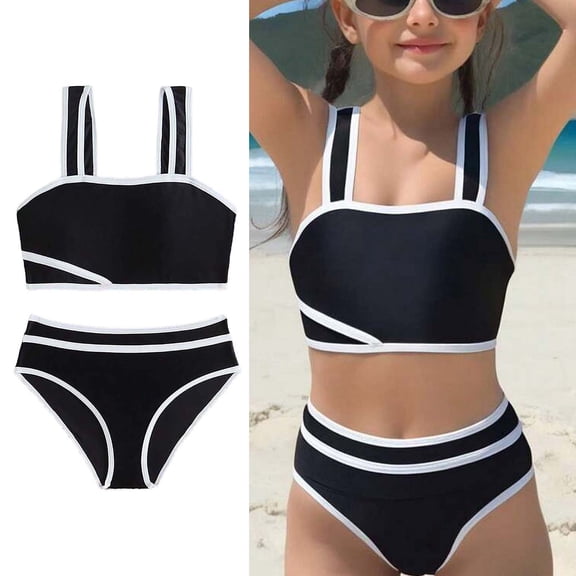 Kids Girl Swimsuits Two Piece Quick Dry Girls Swim Suit with Chest Pad Kids Bathing Suits 5-6 Years