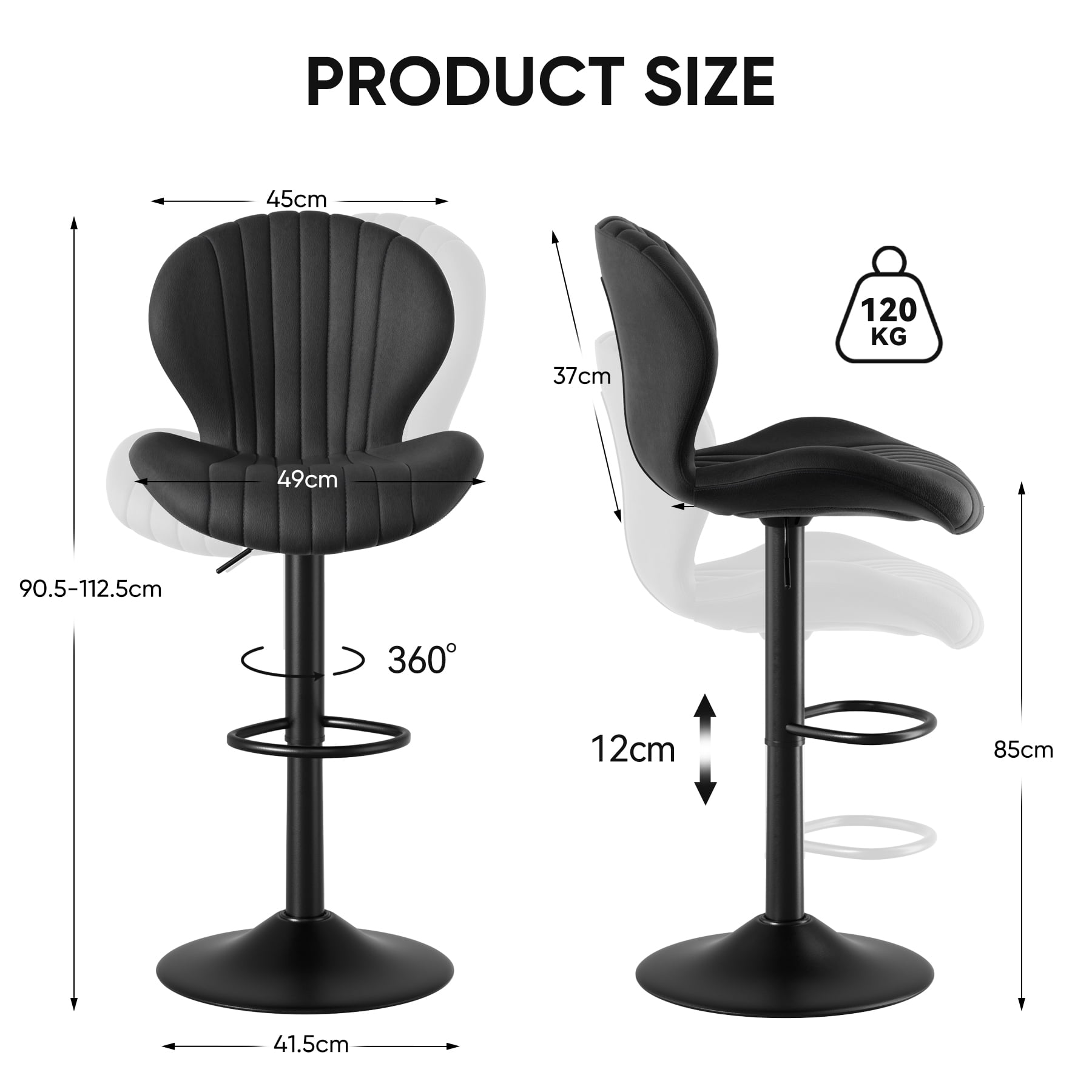 Hawsaiy Bar Stools Set of 1, Modern Swivel Bar Chairs with Mid Back and Adjustable Seat Height,Blcak