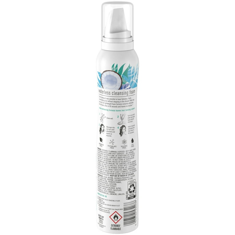Batiste Waterless Cleansing Foam Cleanse + Shine with Coconut Milk, 3.6 oz