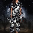 thumbnail image 4 of MVRLSH Womens Pajama Sets for Women 2 Piece Halloween Pumpkin Print Button Short Sleeve Top And Wide Leg Pant Plus Size wear Soft Sleepwear Lounge Set Gray - M, 4 of 7