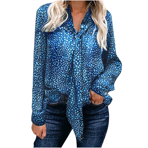Top de manga larga con cordones y estampado suelto informal con cuello en V para primavera y otoño para mujer Pompotops FGAJ14735