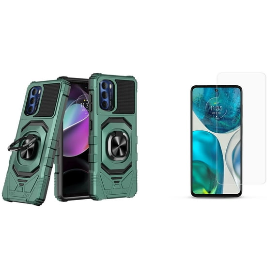Case with Screen Protector Bundle for Moto G Stylus 5G 2022: Heavy Duty Shield Cover (Midnight Green) and (2-Pack) Tempered Glass Shields