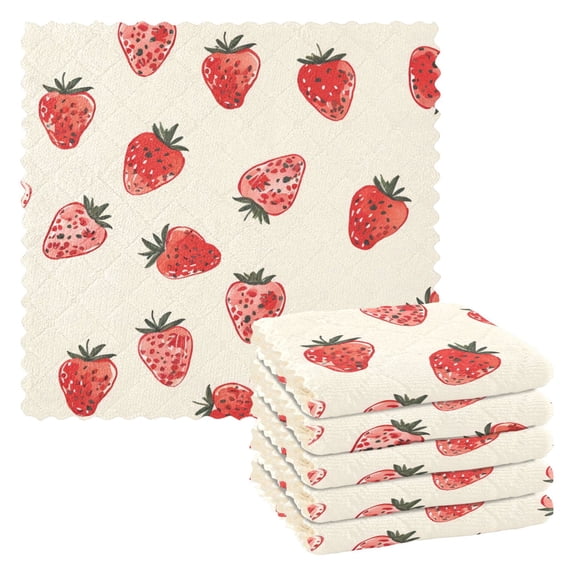 6 Pieces of Kitchen Towels 11x11Inch Kitchen Dish Cloths Kitchen Dish Towels Reuseable Cleaning Cloths Small Strawberry