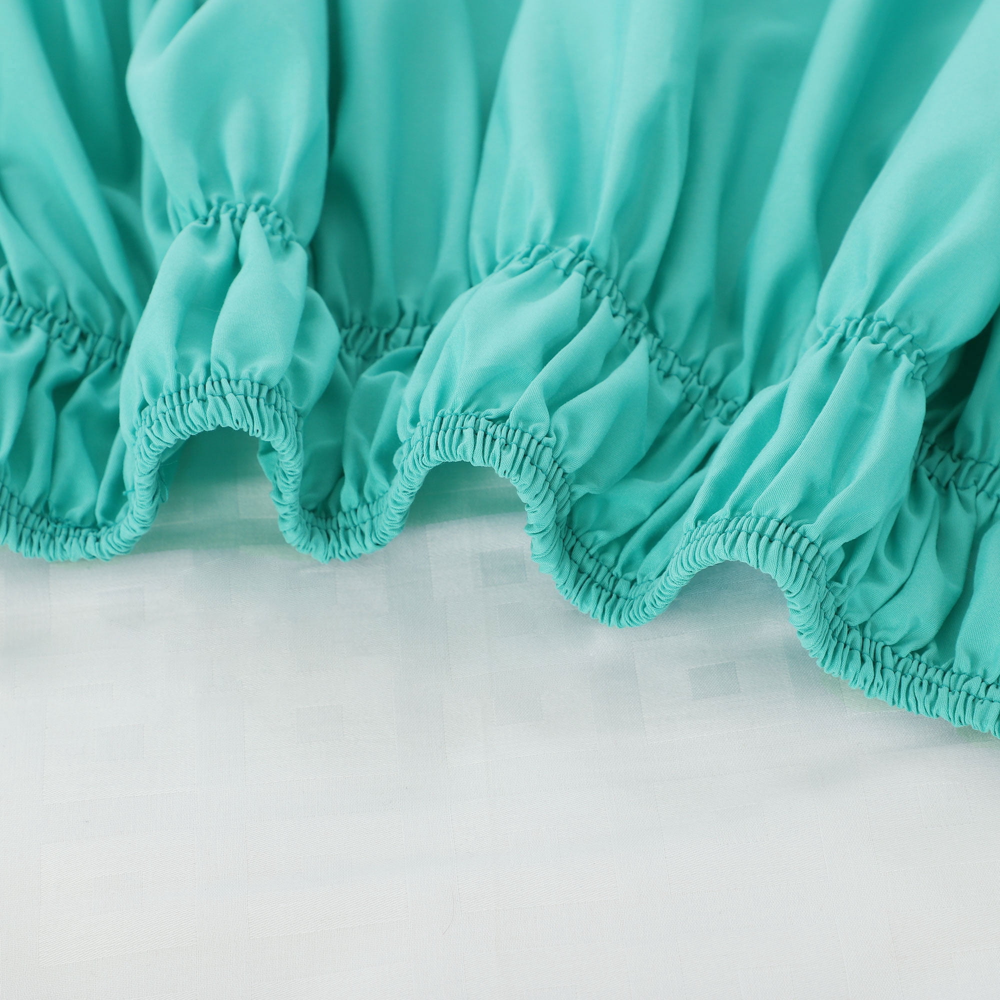 PiccoCasa Bed Skirt Polyester Elastic Wrap Around Dust Ruffle, Queen Aqua Blue