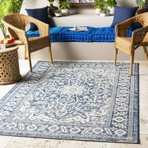 Livabliss Outdoor Rugs, 5x8 Eagean Traditional Blue Area Rug for Patio, Porch, Deck, Backyard, Waterproof Indoor Outdoor Carpet (5'3" x 7'7")