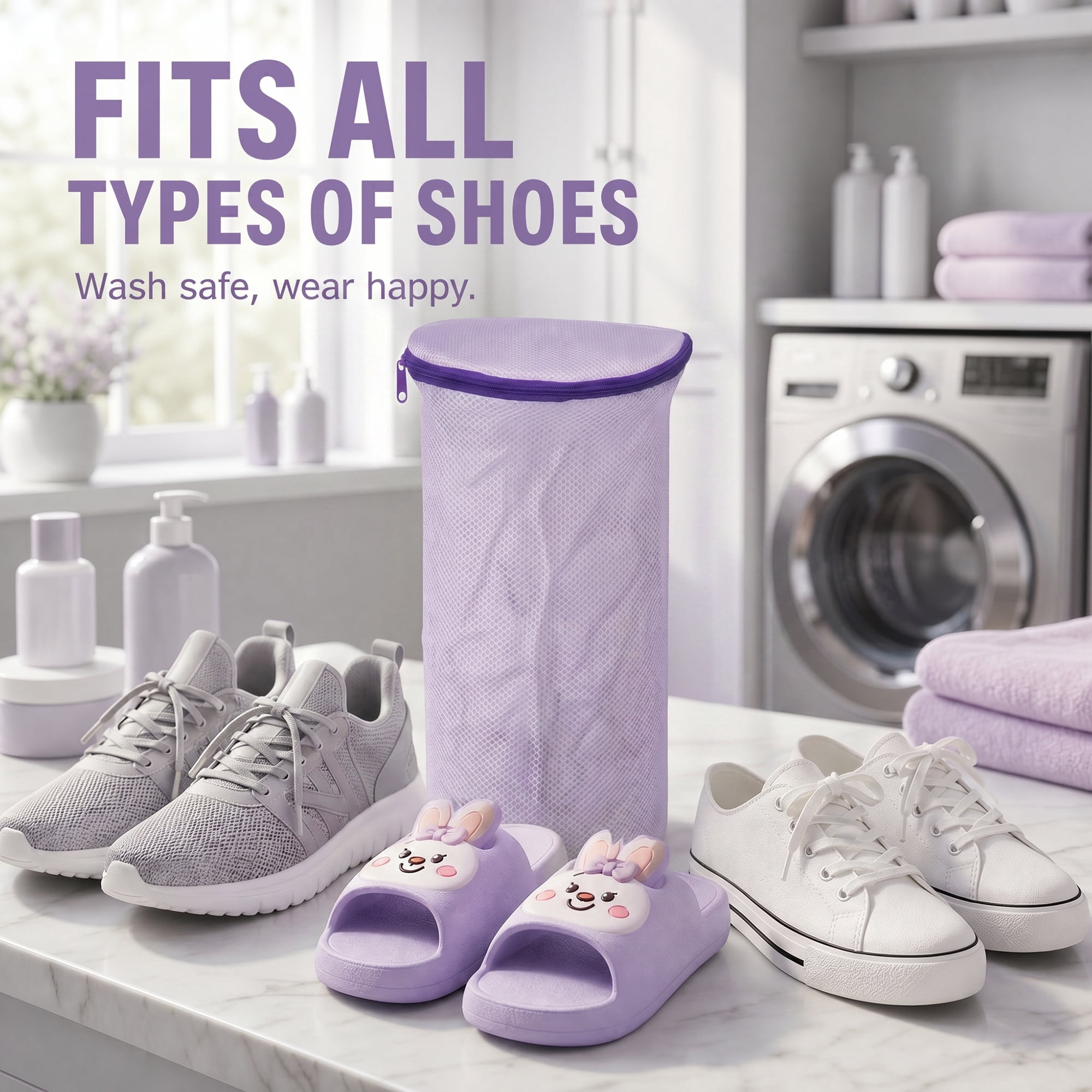 Unique Bargains 2 Pack Polyester Zippered Shoe Bag for Washing Machine Purple 6.7"x15"