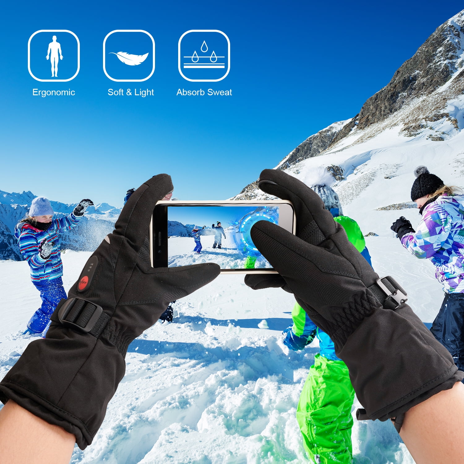 SNOW DEER Winter Mittens Heated Gloves Rechargeable Eelctric Battery for Men Women Keep Warm Heated Ski Outdoor Sports Gloves